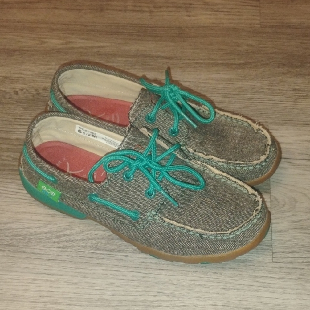 Women's Twisted X Ecco Moccasins with Teal and Brown Size 6.5M